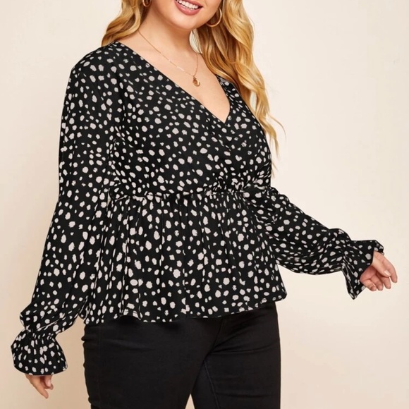 Shein Flounce Sleeve Allover Print Peplum Top Sz2X - Picture 1 of 9